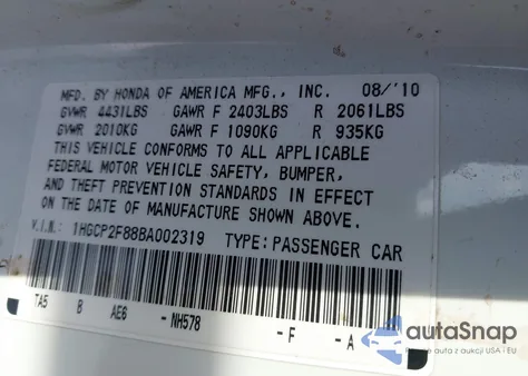 2011 Honda Accord 2.4 Ex-L z USA, uszkodzony, nr VIN 1HGCP2F88BA002319